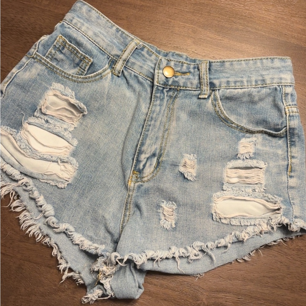 SHEIN Light Blue Ripped Jean Shorts